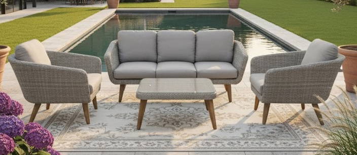 Mire lounge set light grey alu/wicker natural/acacia teak look Eurofar - Eurofar