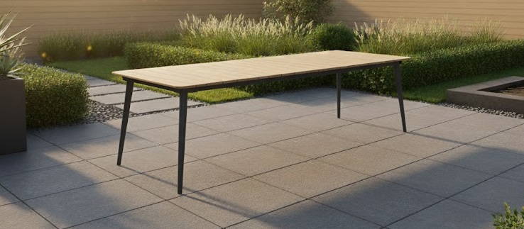 Reims dining table 200x100x76 light grey steel/acacia teak look Eurofar - Eurofar