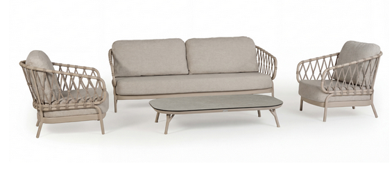 Tierra Outdoor Natal loungeset champagne met Nora coffee tafel ophira 120 x 70 cm -