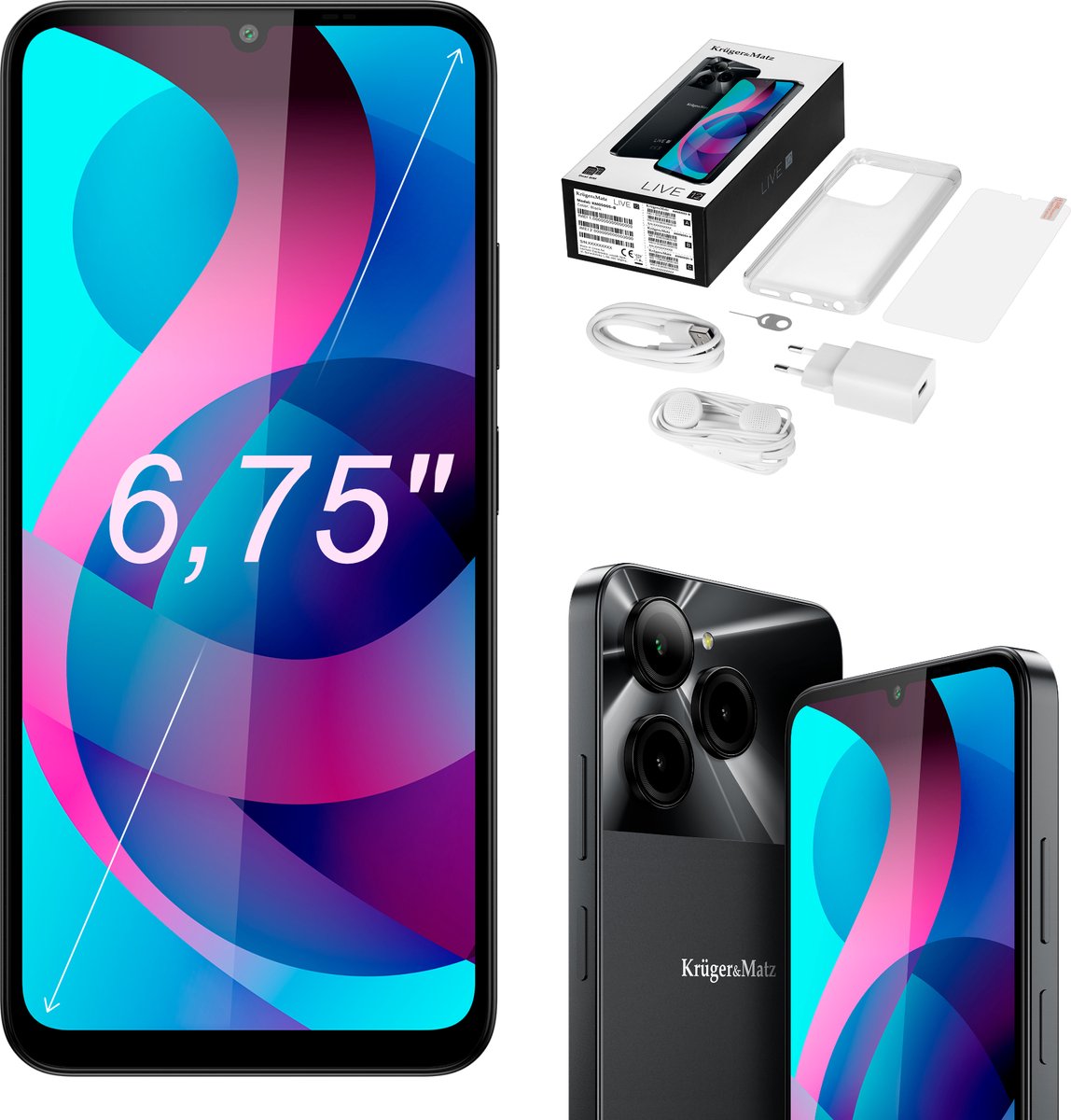 Krüger&Matz LIVE 12 - Smartfoon - 6,74" IPS - 8GB RAM - 256GB Opslag - 5000 mAh