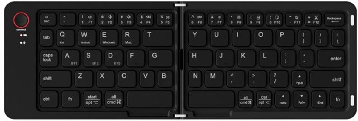 Draadloos toetsenbord, Bluetooth, opvouwbaar, breed compatibel, draagbaar, zwart.