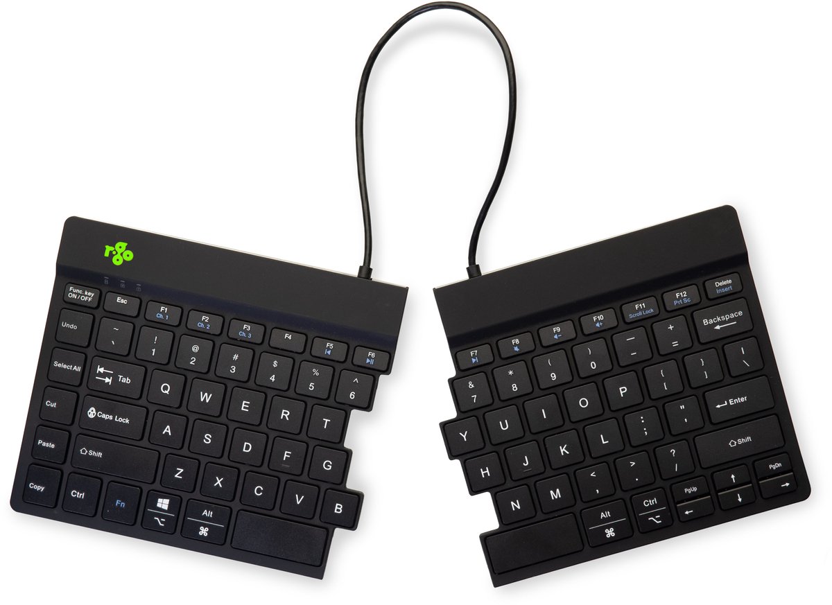 R-GO Tools R-Go Split - Draadloos Ergonomisch Toetsenbord - Pauze-indicator - Gesplitst - US QWERTY - Zwart