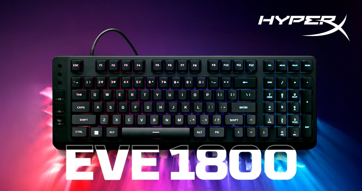 HP HyperX Eve 1800 - Gamingtoetsenbord - QWERTY-RGB- Membraam keys-Zwart