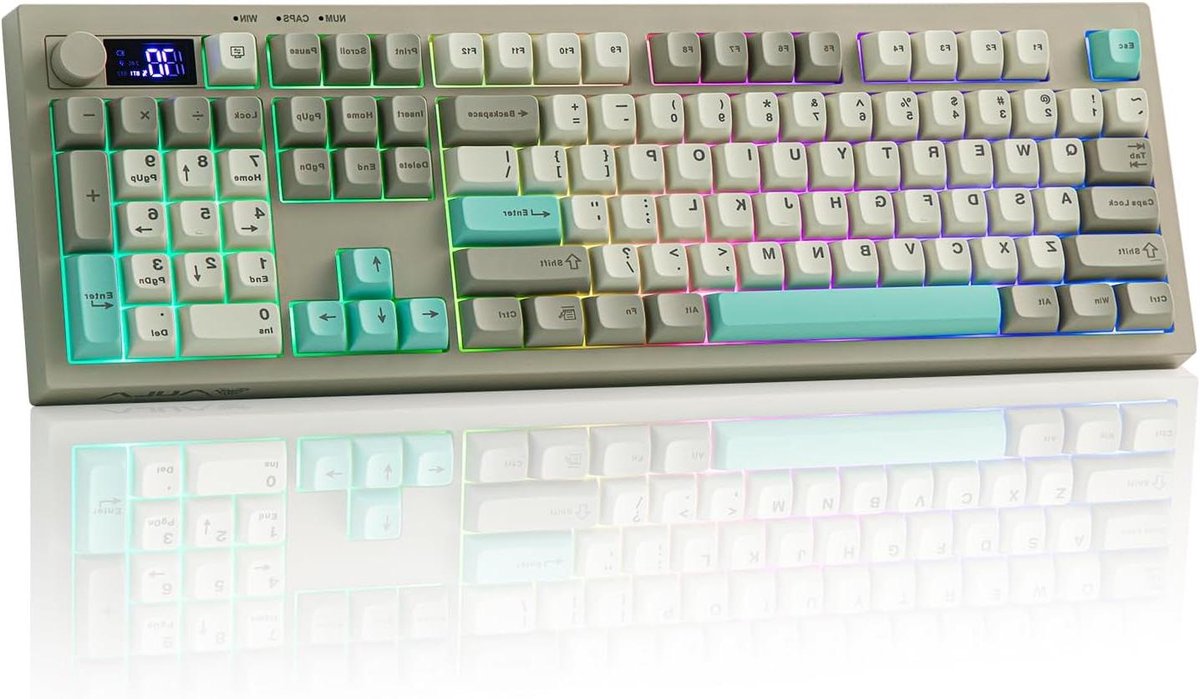 Gaming Toetsenbord - Draadloos Toetsenbord - Stil Werken - TFT Scherm - 105 toetsen - Grijs