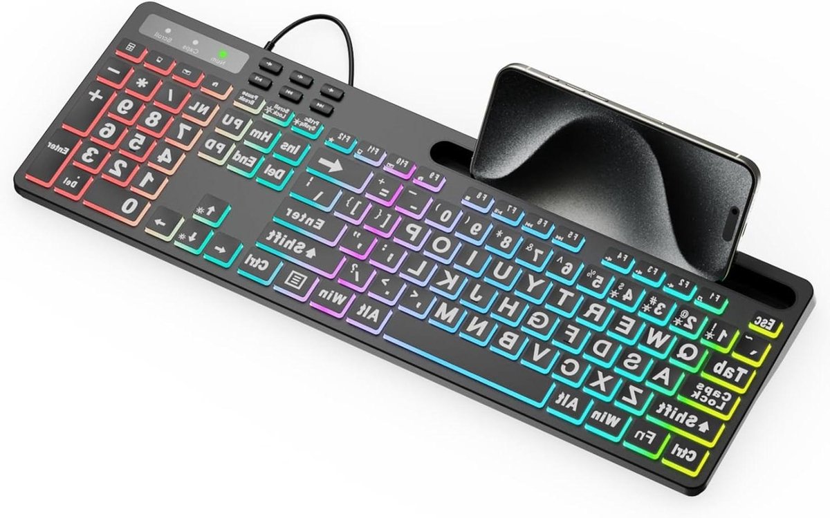 Verlicht Toetsenbord - Groot Toetsenbord - Stil Typen - Extra Grote Letters - 104 toetsen - Zwart