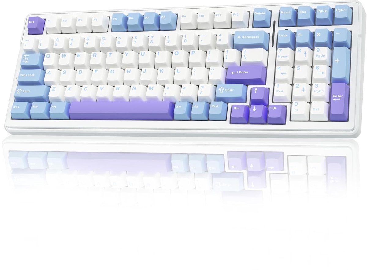 BT-09 PC Gaming Keyboard 2in1 Wireless and USB-C Wired, RGB Backlit (Blue White Purple)