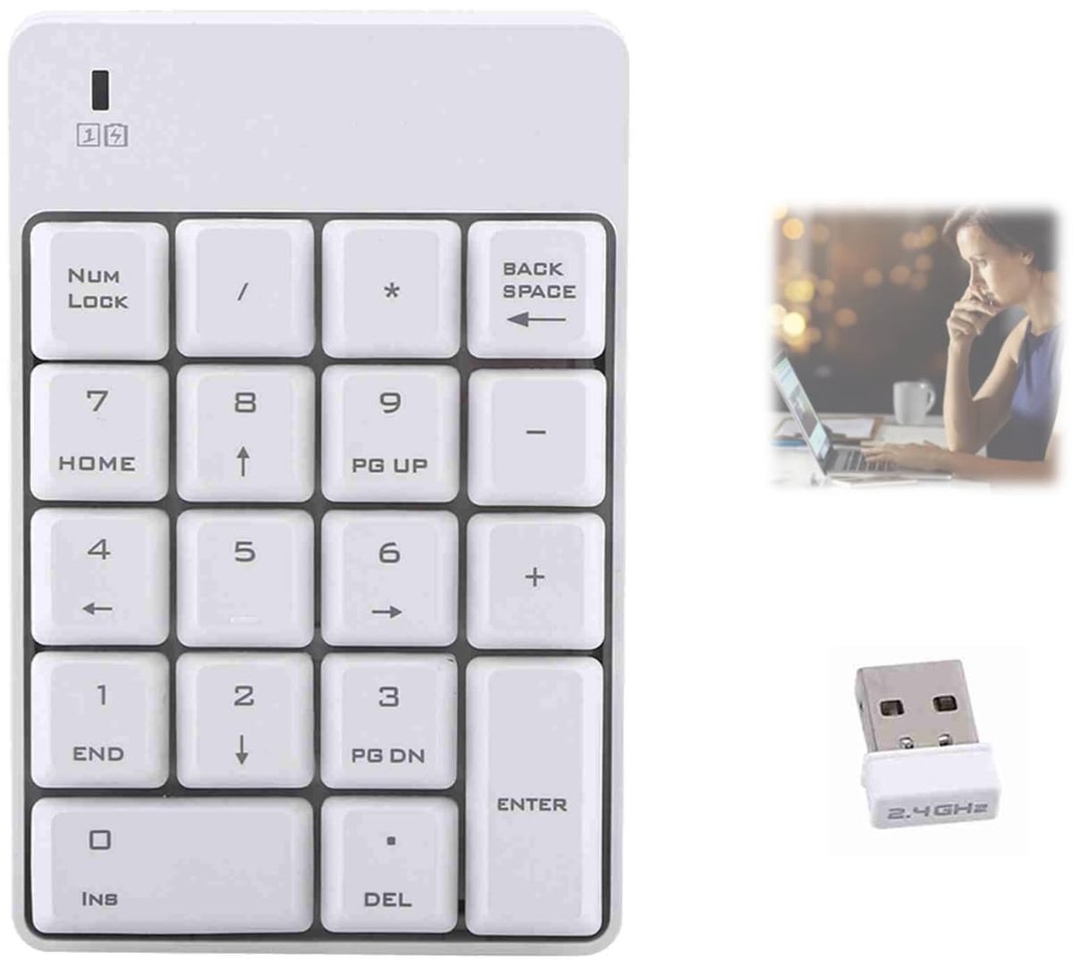 Allecto - Numeriek Toetsenbord 2.4GHz - 18 Toetsen voor Laptop en PC (Wit)