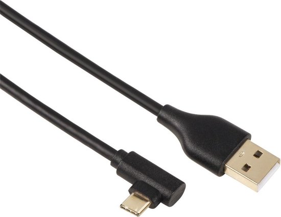 Hama USB-C-hoekstekker naar USB 2.0-kabel - Zwart