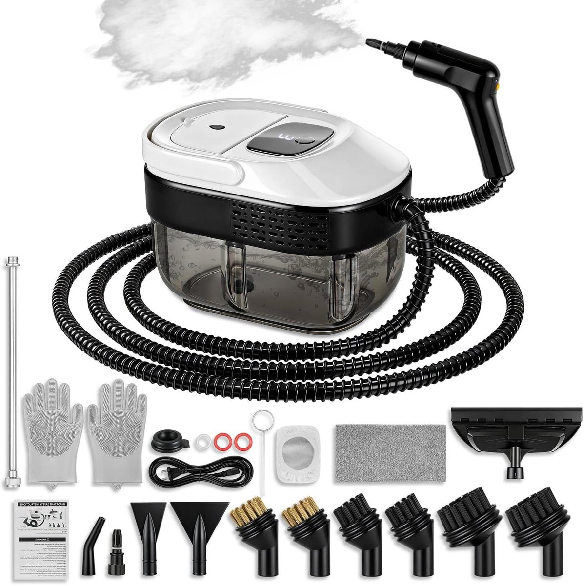 Stoomreiniger - Handstomer - Grondig Reinigen - 10 Seconden Opwarming - 16L Tank - Zwart Wit