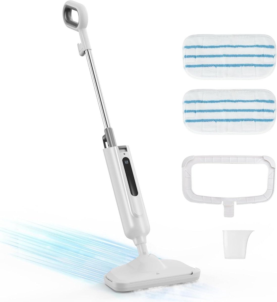Stoomdweil - Vloerstomer - Vloeren Reinigen - Snelle Stoom - 330ml Tank - Wit Grijs
