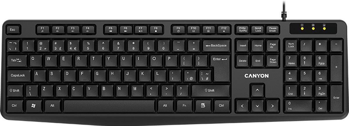 Canyon KB-1 Serie - Bedraad Toetsenbord - Zwart - Klassieke Indeling - Spill-resistant