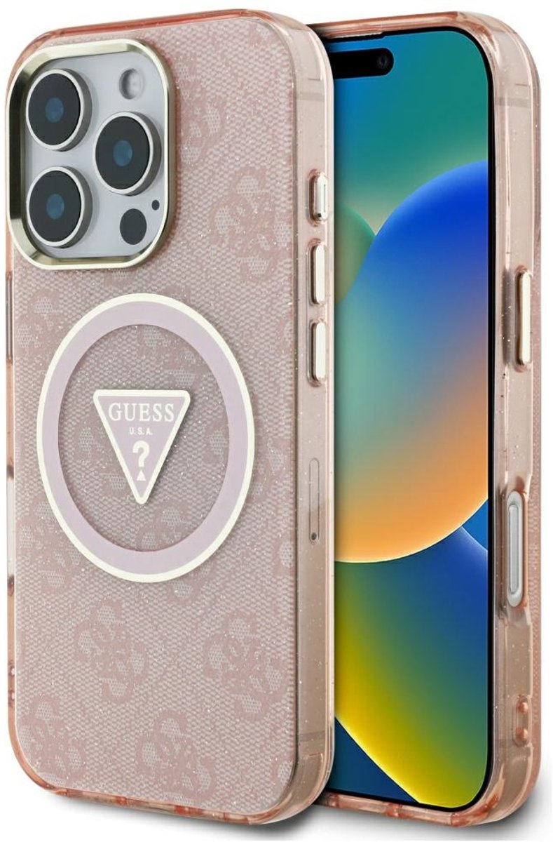 Guess IML Metal Glitter 4G Circle - iPhone 16 Pro Max Hoesje - MagSafe - Rood