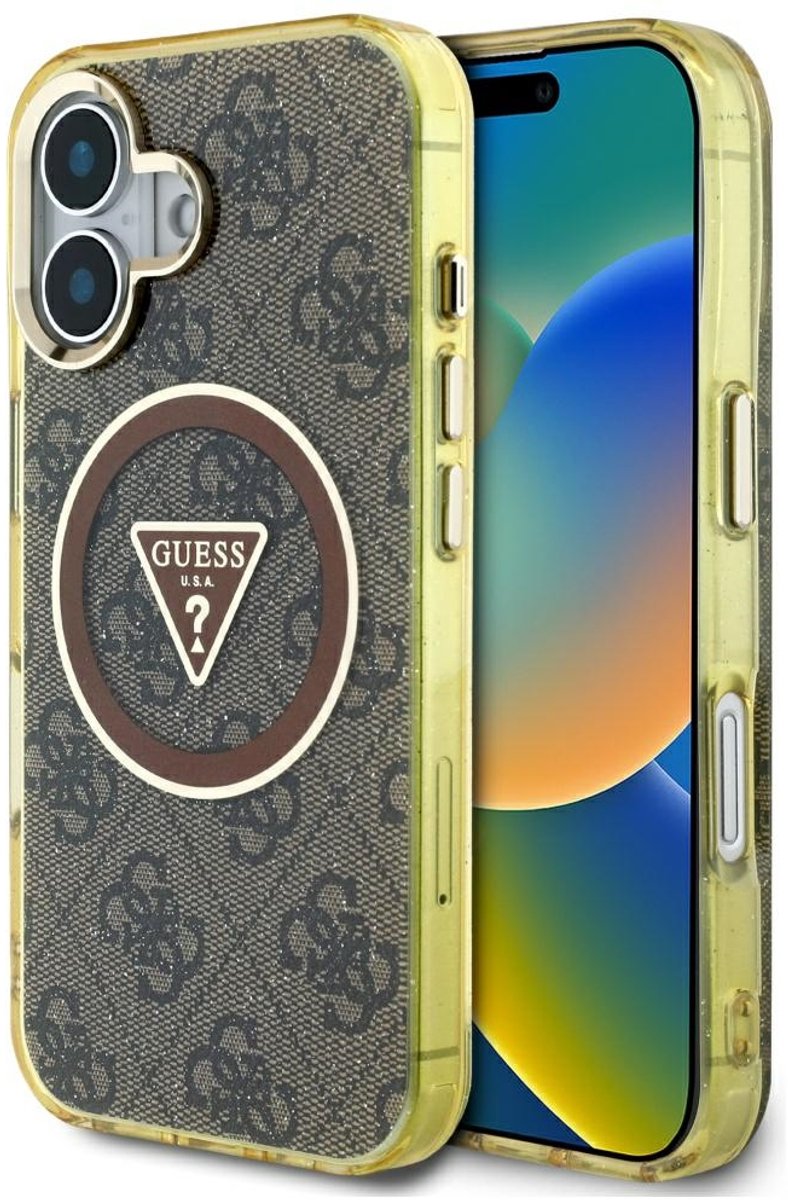 Guess IML Metal Glitter 4G Circle - iPhone Case - Bruin - MagSafe - Bescherming