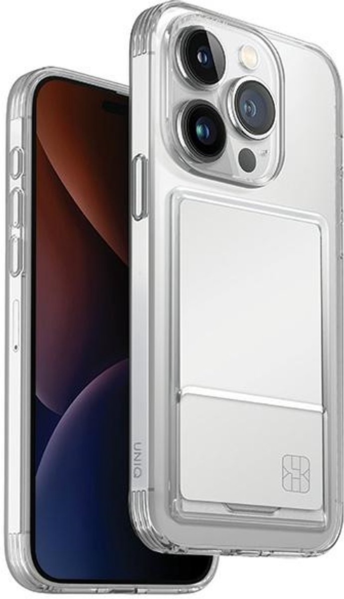 UNIQ Air Fender ID Serie - Transparante iPhone 15 Pro Hoes - Nude - Kaartsleuf