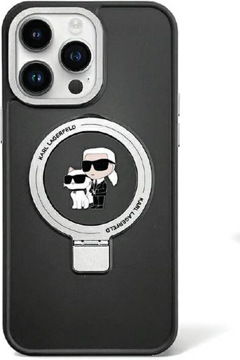 Karl Lagerfeld - Ring Stand MagSafe Etui - Zwart - iPhone 13 Pro - Hoogwaardige Bescherming