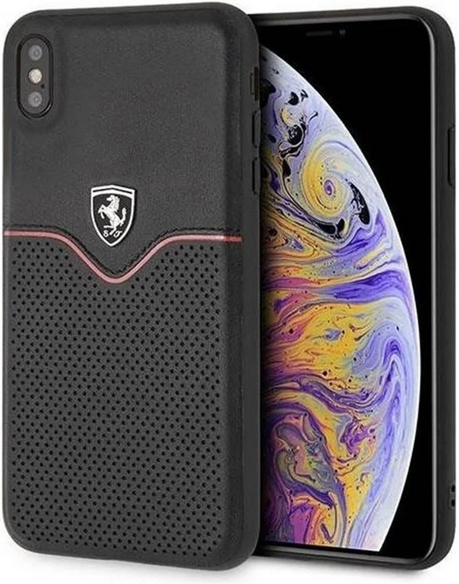 Ferrari Perforated Back Case - Geschikt voor Apple iPhone XS Max (6.5") - Zwart