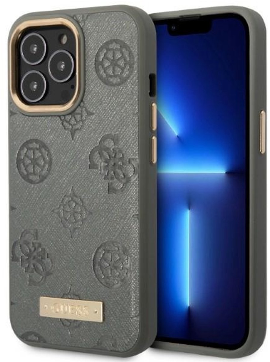 Guess Peony Serie - iPhone 13 Hoesje - MagSafe Compatibel - Luksueus - Grijs