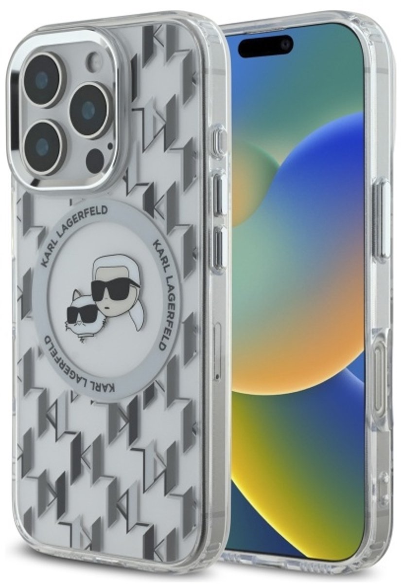 Karl Lagerfeld Serie - Transparante MagSafe iPhone 16 Pro Hoes - Monogram - Stijlvolle Bescherming