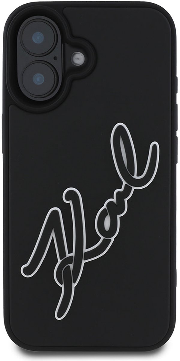 Karl Lagerfeld 3D Rubber Signature - iPhone 16 - Zwart - Elegante Bescherming - Uniek Design