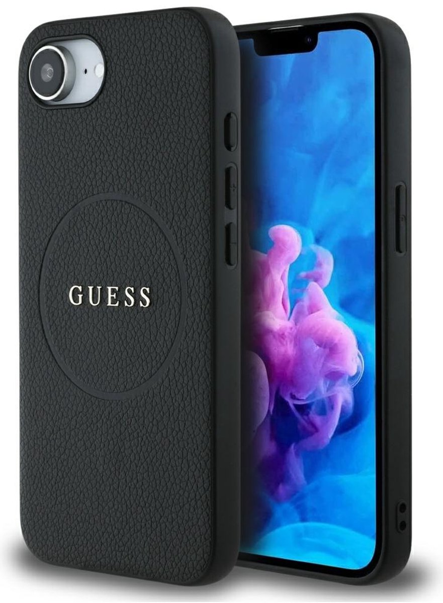 Guess Grained Ring Serie - iPhone 16e Hoesje - MagSafe - Zwart
