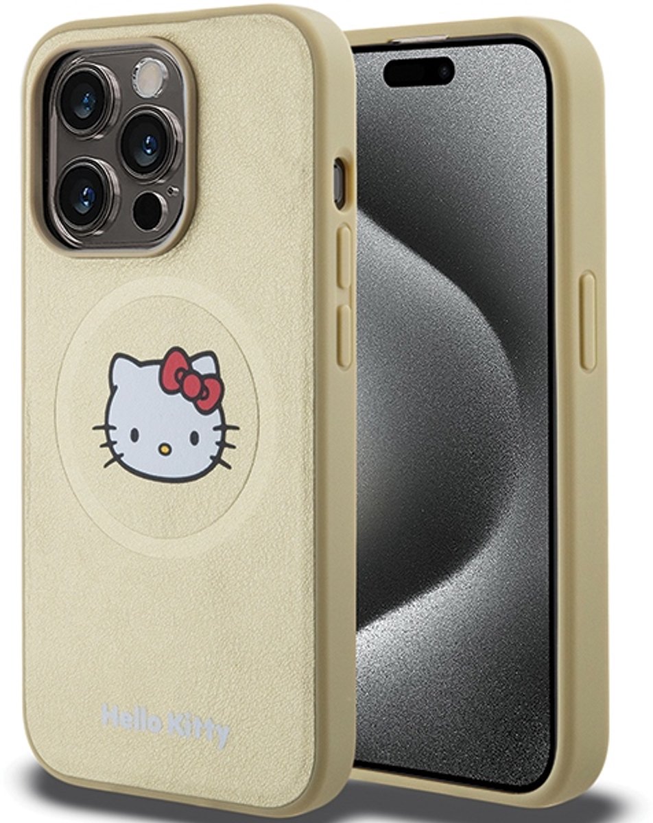 Hello Kitty Serie - iPhone 15 Pro Max Hoes - MagSafe - Goud - Leren Afwerking