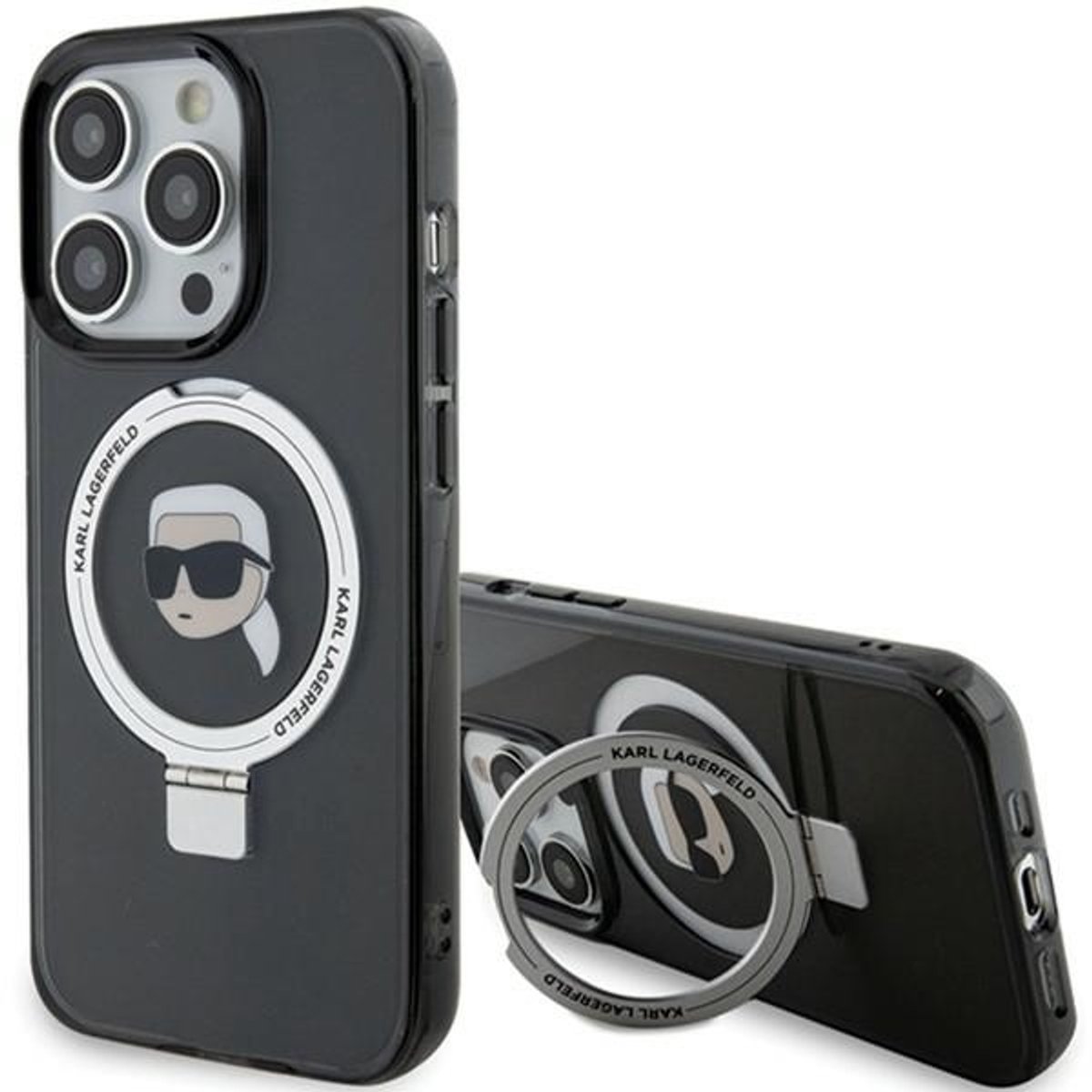 Karl Lagerfeld Ring Stand - iPhone 15 Pro Hoesje - MagSafe - Zwart