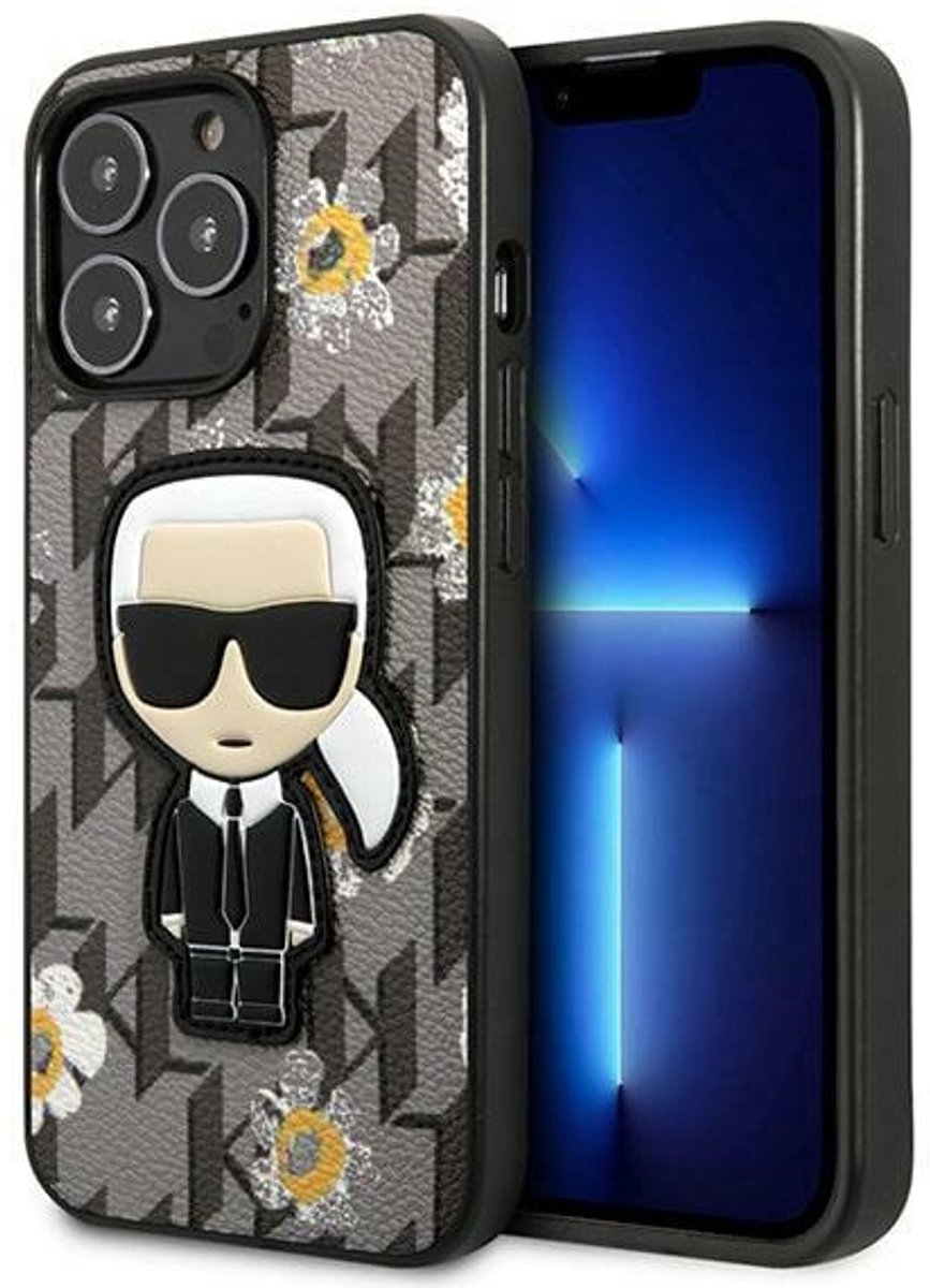 Karl Lagerfeld Flower Ikonik Serie - iPhone 13 Beschermhoes - Grijs - Luxe Design - TPU Materiaal