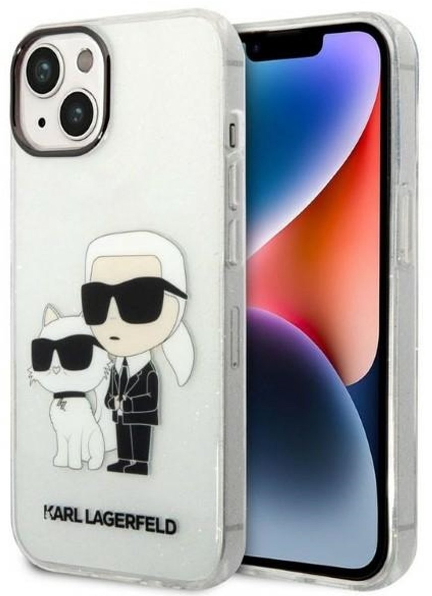 Karl Lagerfeld Karl&Choupette Serie - iPhone 14 Plus Hoesje - Transparant - Glitterontwerp