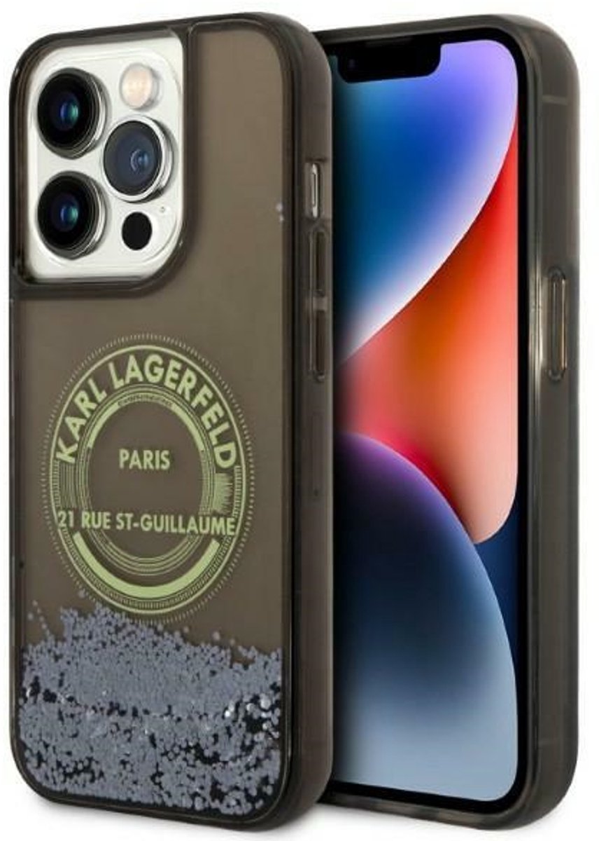Karl Lagerfeld Liquid Glitter Serie - Smartphone Hoes - Zwart - Brokaten Design - Voor iPhone 14 Pro