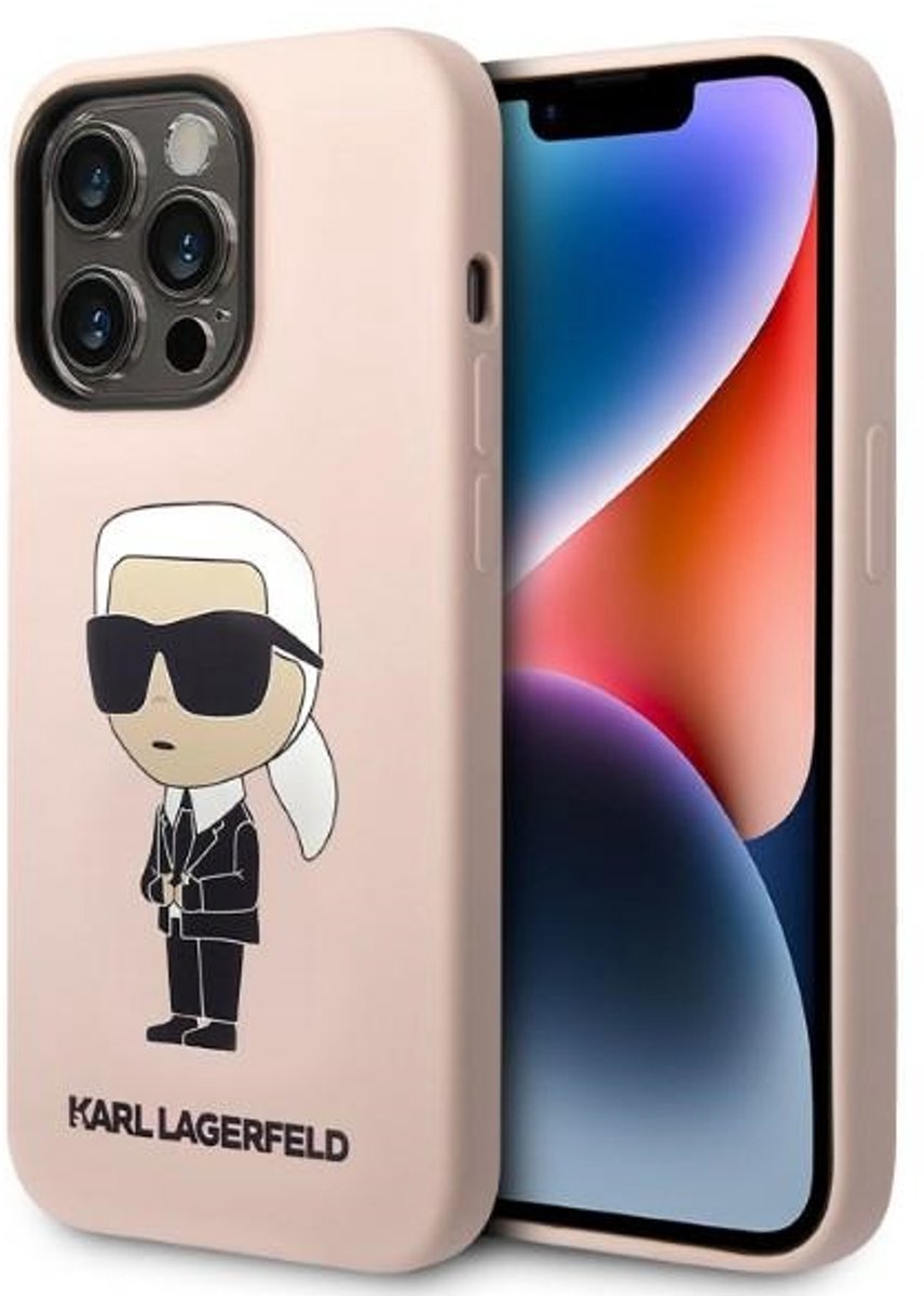 Karl Lagerfeld Ikonik Serie - iPhone 14 Pro Max Hoes - Roze - MagSafe - Zacht Siliconen