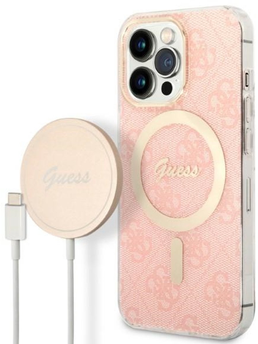 Guess MagSafe Serie - iPhone 13 Pro Hoesje - Rood - 4G Print - MagSafe Compatibel