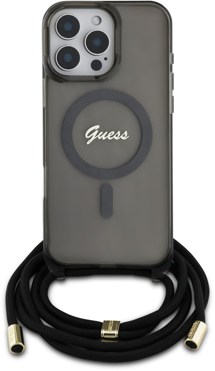 Guess Crossbody Cord Serie - Smartphone Hoes - iPhone 16 Pro Max - MagSafe Compatibel - Zwart