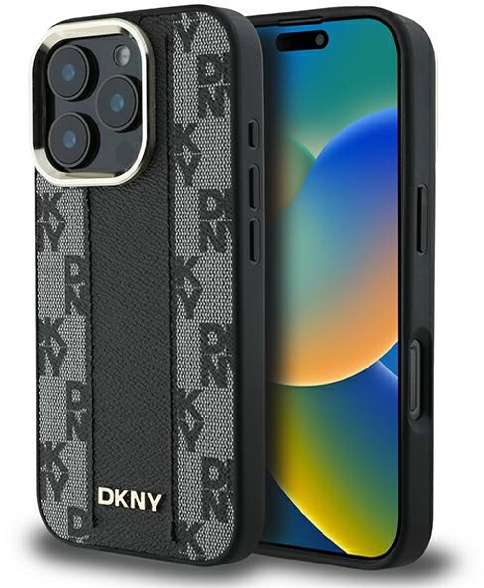 DKNY Checkered Pattern - iPhone 16 Pro Hoesje - MagSafe Compatibel - Zwart