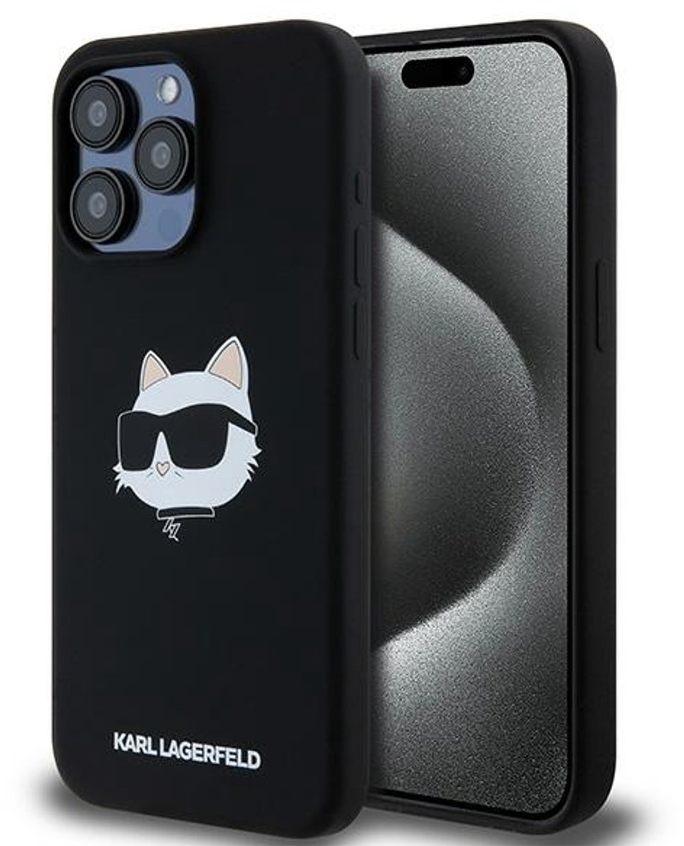 Karl Lagerfeld iPhone 15 Pro Max - Silicone MagSafe Hoesje - Zwart - Uniek Ontwerp