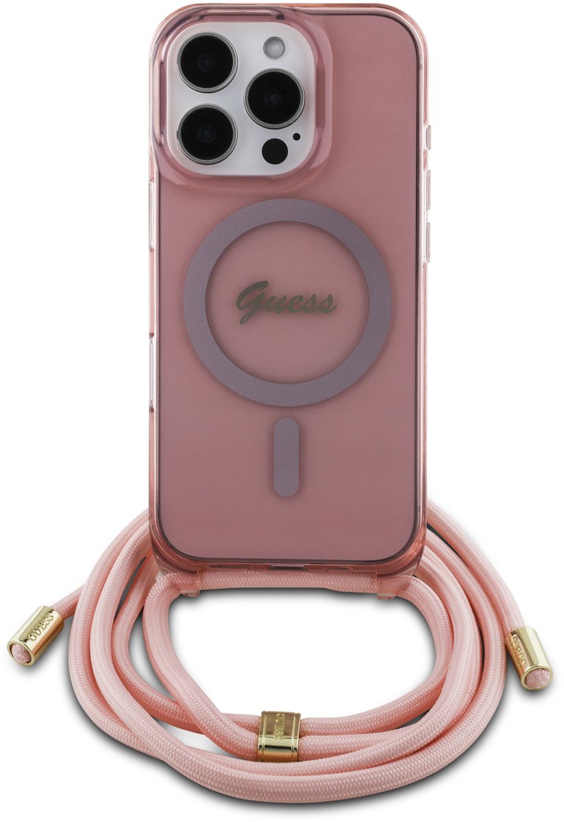 Guess Crossbody Cord Serie - iPhone 16 Hoesje - Roze - MagSafe - Stijlvol Design