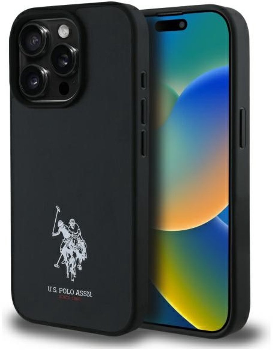 US Polo Assn. iPhone 15 Pro Max - Skins - Lederen - Zwart - Geborduurd