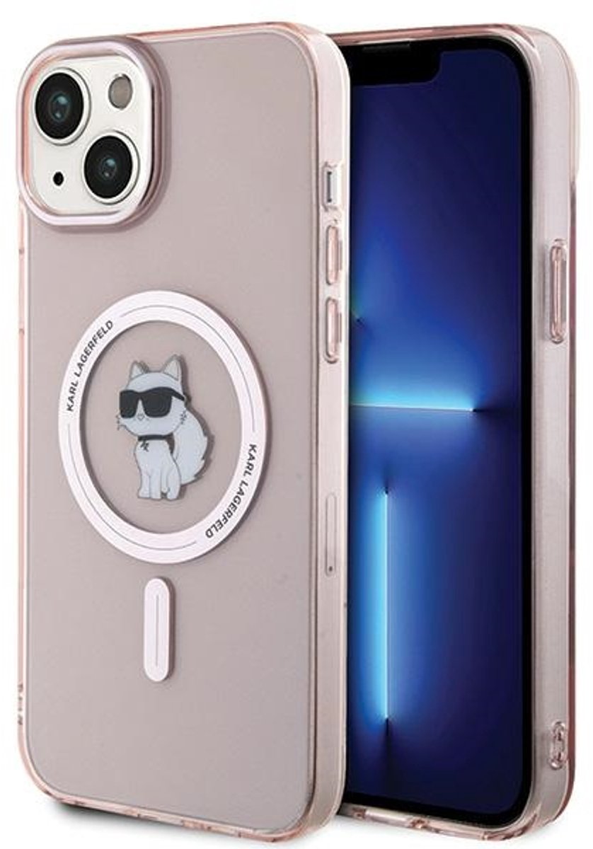 Karl Lagerfeld Choupette Serie - iPhone 15 Plus Hoesje - MagSafe Techniek - Roze