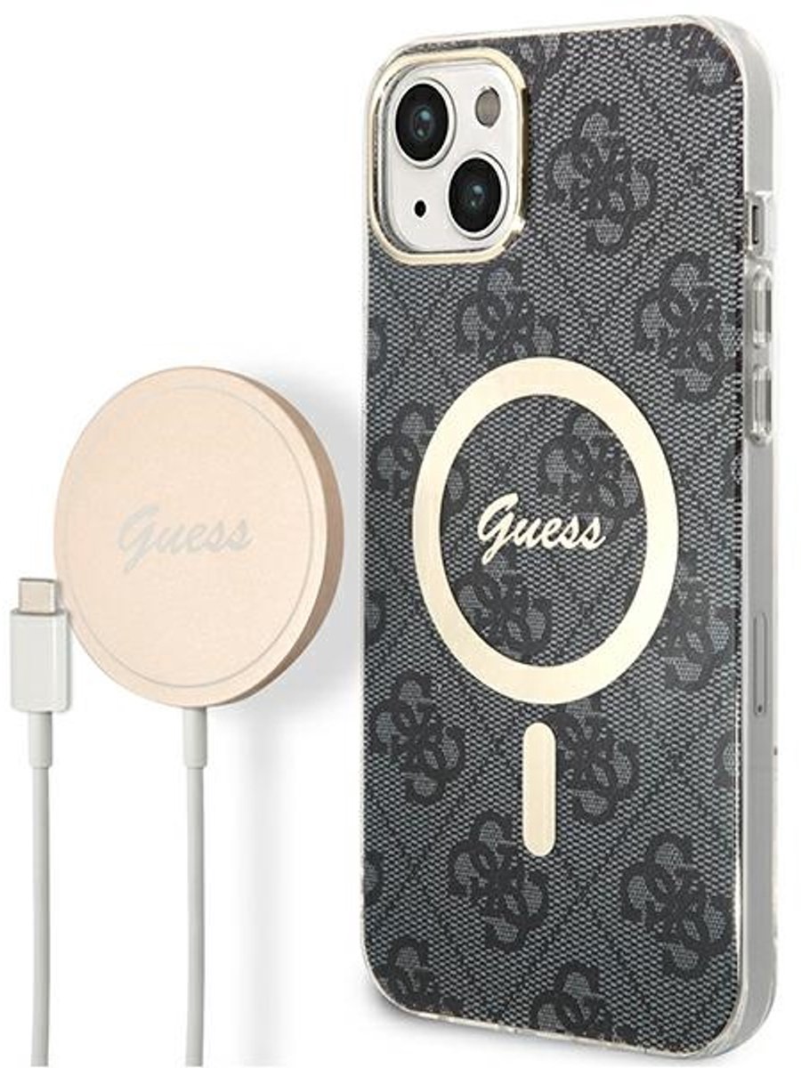 Guess GUBPP14SH4EACSK Serie - MagSafe Case en Oplader voor iPhone 13 - 4G Print - Zwart