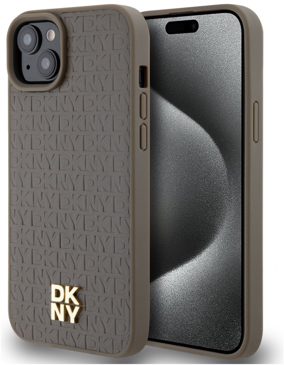 DKNY Serie - Hardcase Leather Pattern - iPhone 15 Hoes - MagSafe - Bruin