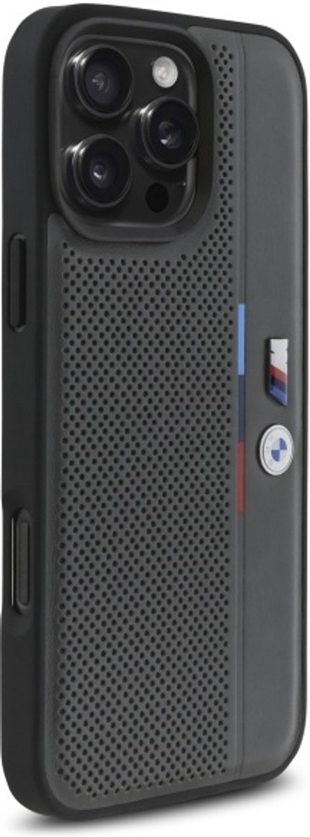 BMW M Perforated Tricolor Detail Line - iPhone 16 Pro Max Hoes - Luxe - Antraciet