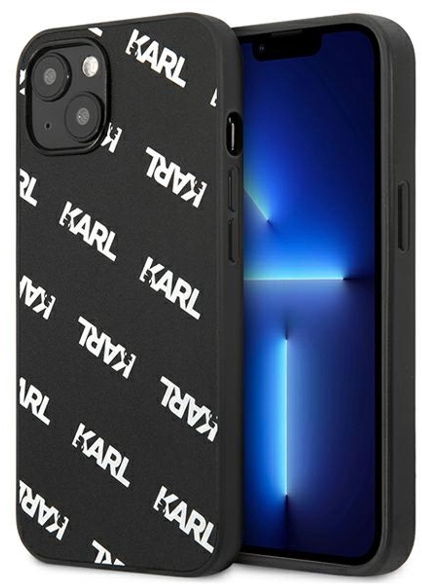 Karl Lagerfeld Allover Serie - iPhone 13 Mini Hoesje - Zwart - Luxe Design - Krasbestendig