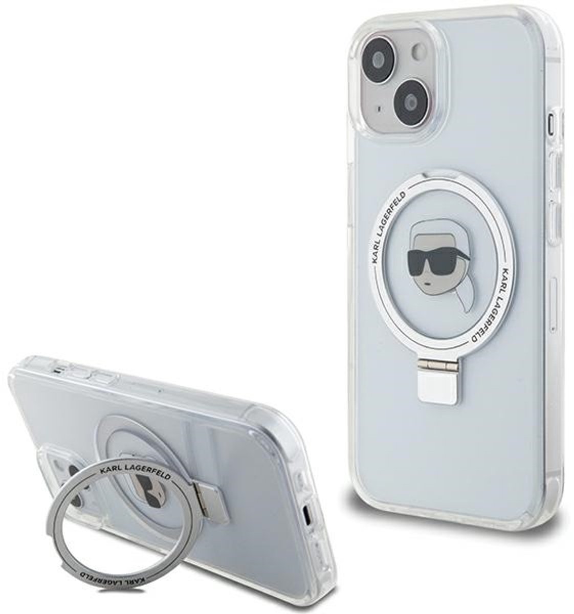 Karl Lagerfeld Serie - iPhone 15 Hoes - Ring Stand - MagSafe - Wit