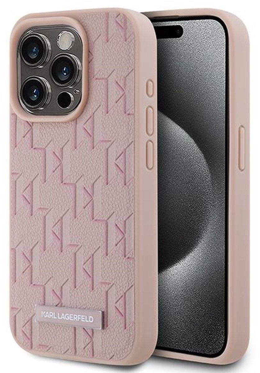 Karl Lagerfeld - iPhone 15 Pro Etui - MagSafe - Roze - Leren Bescherming