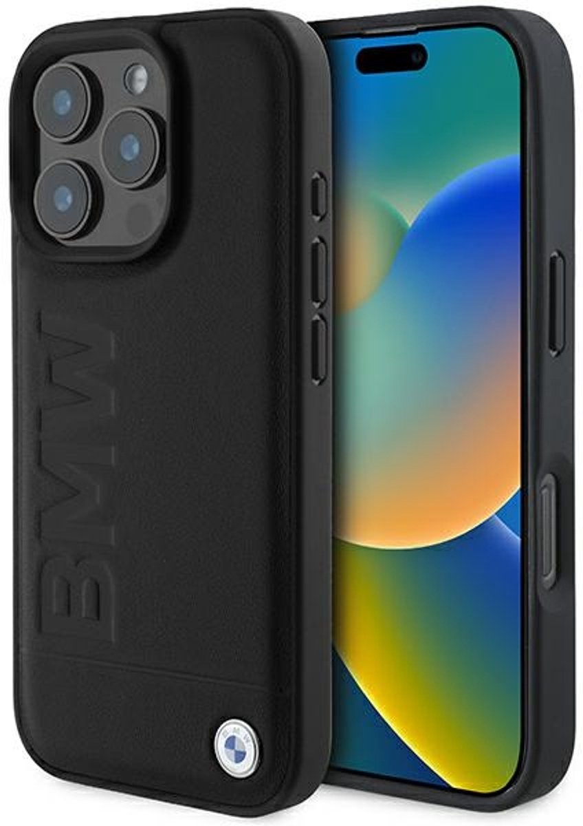 BMW Leather Hot Stamp Serie - Leren Hoesje - iPhone 16 Pro Max - Zwart