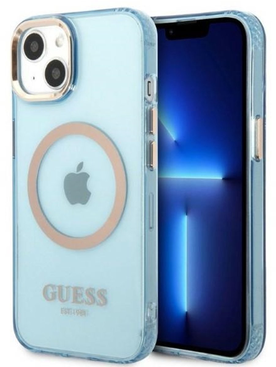 Guess - iPhone 13 Hoes - MagSafe Compatibel - Niebieskie - Premium Materiaal