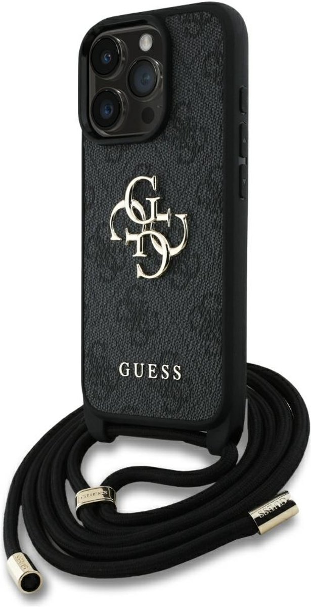 Guess 4G Big Logo Crossbody Serie - iPhone 16 Pro Hoesje - Zwart - Functioneel Schouderriem