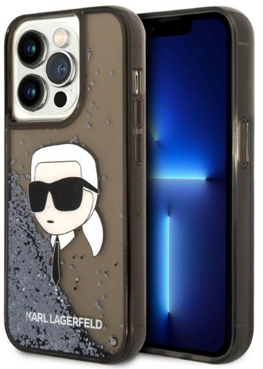 Karl Lagerfeld - Glitter Hoesje - iPhone 14 Pro Max - Zwart - Exclusieve Materialen
