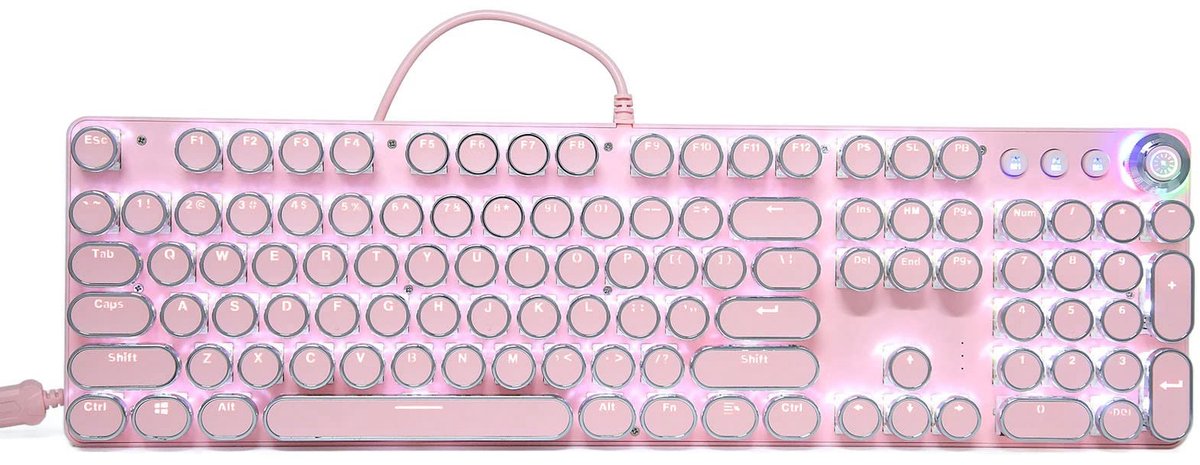 Retro Punk Mechanisch Gaming Toetsenbord met RGB Verlichting - 104 Toetsen - USB Bedraad - Roze