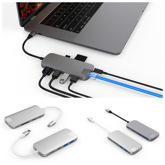 Hyper Slim usb C 8 In 1 Docking Station Space Gray - Zwart