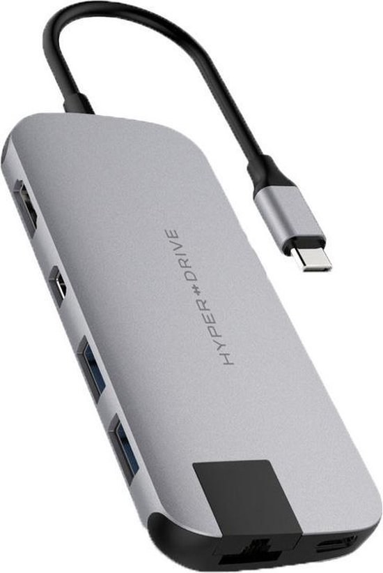 Hyper Slim usb C 8 In 1 Docking Station Space Gray - Zwart